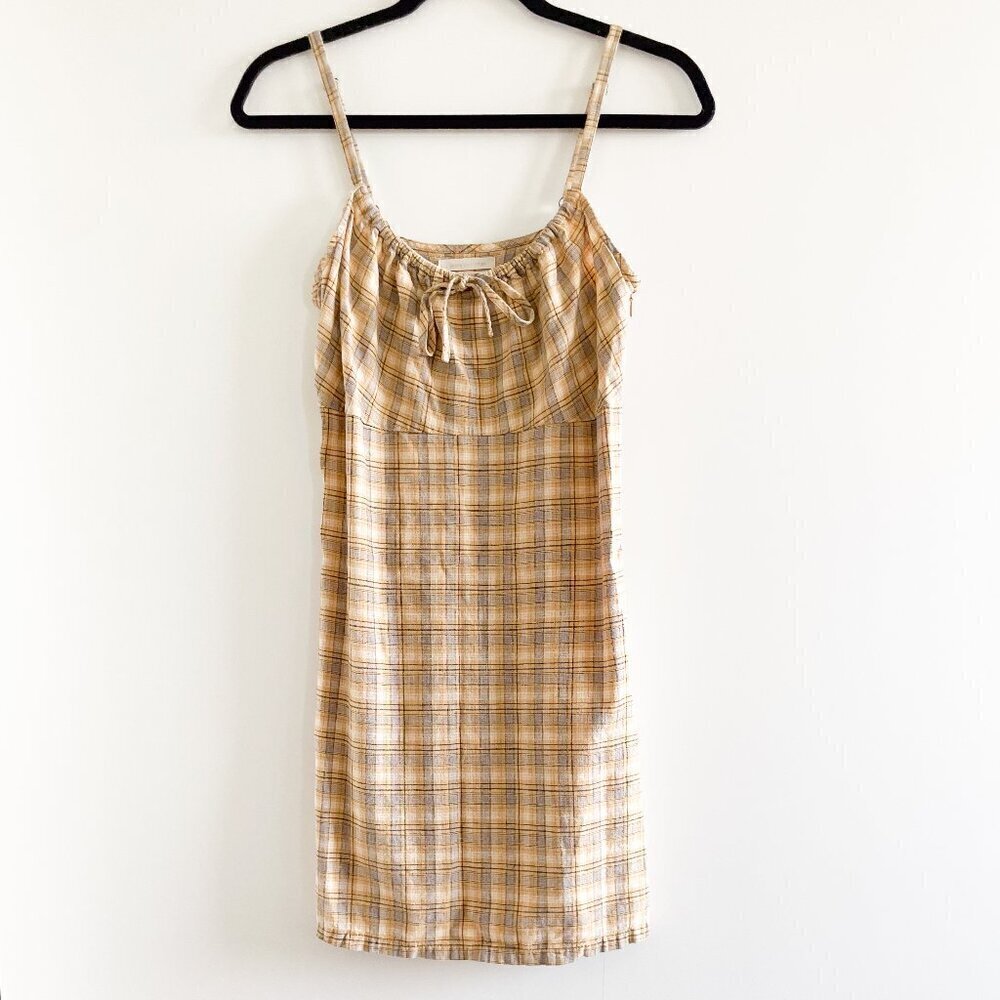 UO Linen Plaid Mini Dress